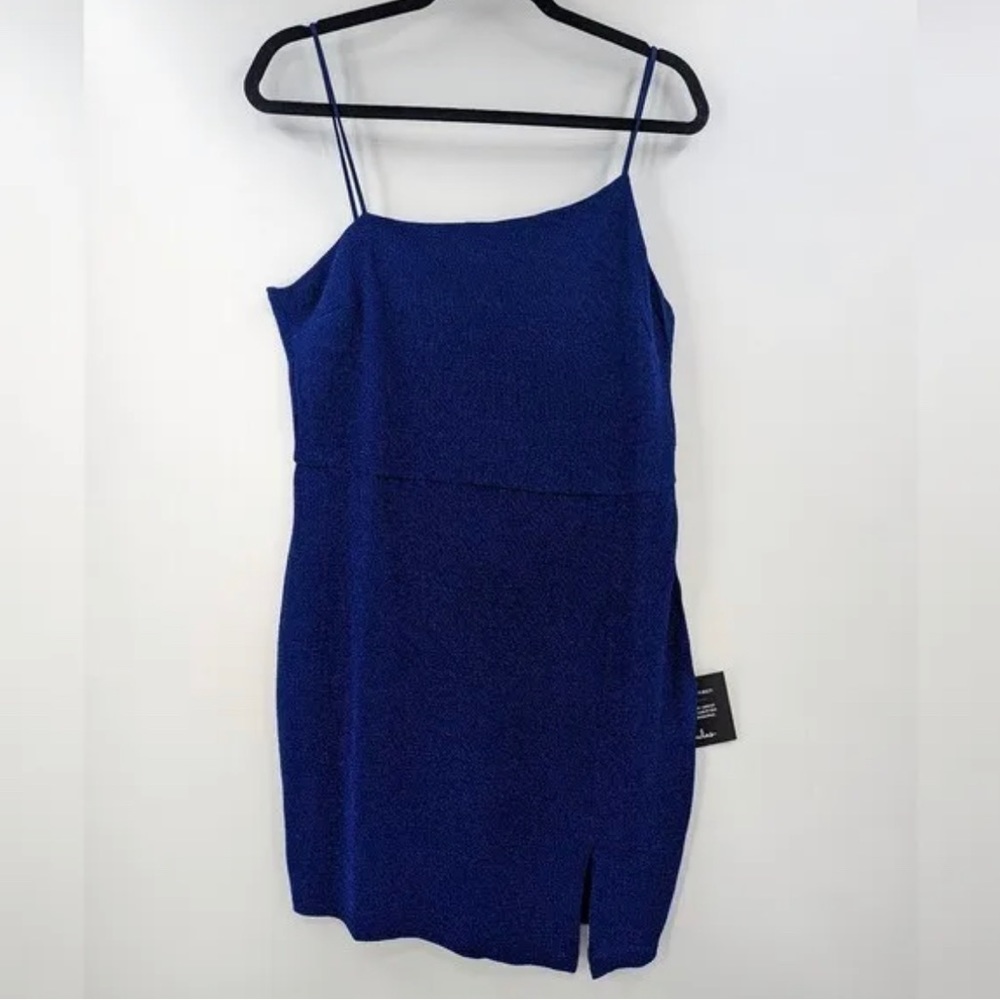 NWT LULU'S Dress XL Blue Sparkly Assymetrical Bodycon Homecoming